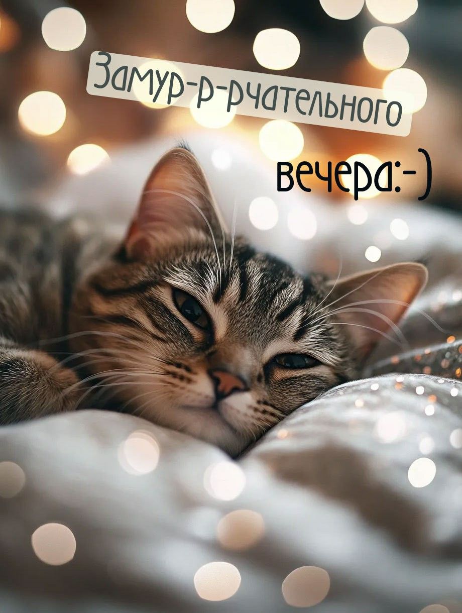Открытка «Добрый вечер и пожелания»: Добрый вечер: милый кот и уютное пожелание. Тэги: Добрый вечер красивые, Приколь…
