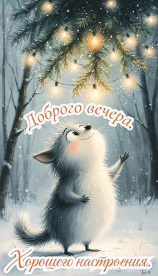 Открытка «Добрый вечер и пожелания»: Добрый вечер и хорошего настроения с милым ежиком. Тэги: Добрый зимний вечер…