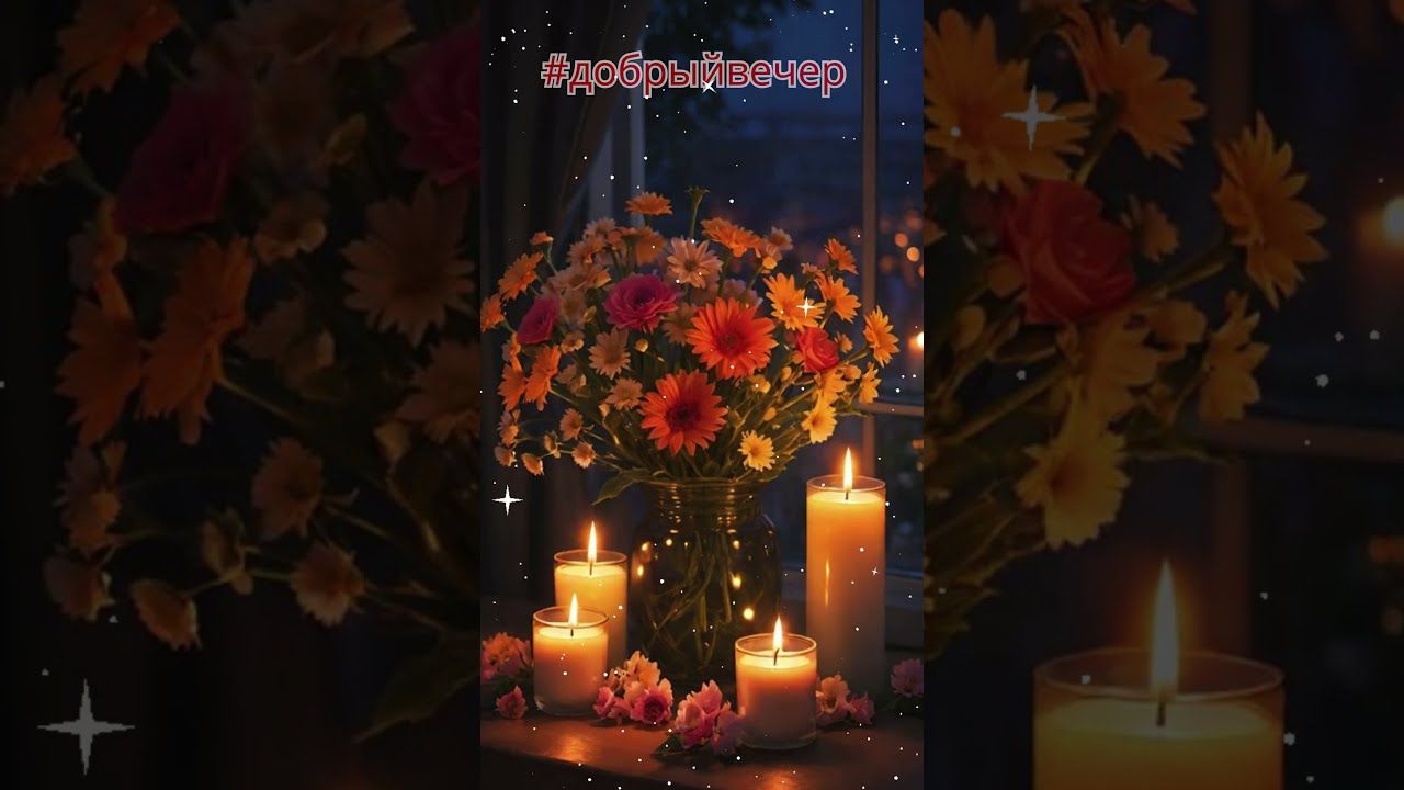 Открытка «Добрый вечер и пожелания»: Добрый вечер: «Цветы и свечи» для уютного настроения. Тэги: Добрый вечер красивые…