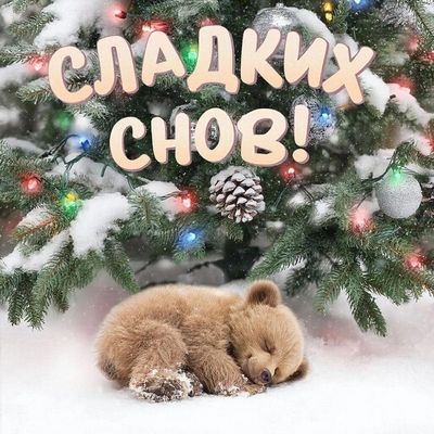 Открытка «Доброй ночи»: Доброй ночи: «Сладких снов» со спящим медвежонком. Тэги: Спокойной ночи, пожелание, радость…