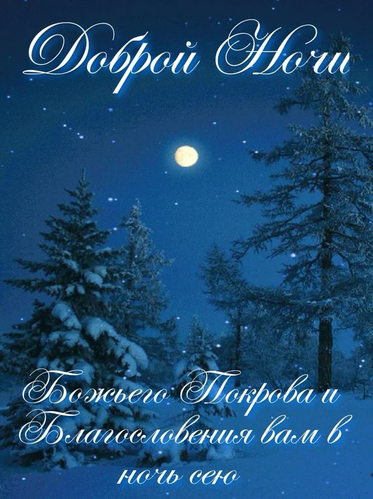 Открытка «Доброй ночи»: Доброй ночи: зимний лес и божье благословение. Тэги: Спокойной ночи, христианский, Спокойной…