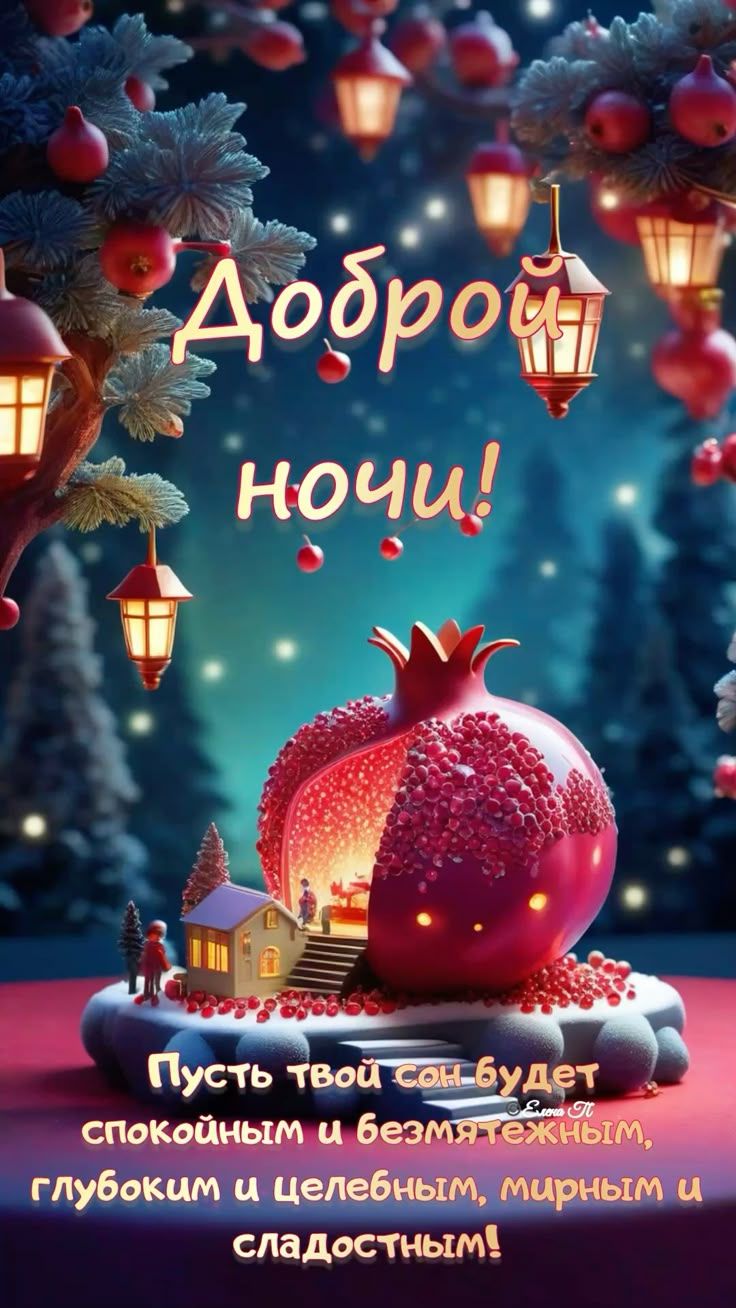 Открытка «Доброй ночи»: Доброй ночи: «Сказочный гранат» и фонарики. Тэги: Спокойной ночи, Спокойной ночи, красивые…