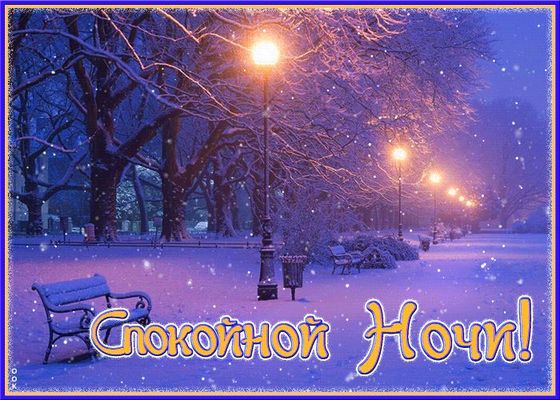 Открытка «Доброй ночи»: Спокойной ночи: Зимняя аллея в сиянии фонарей. Тэги: Спокойной ночи, Спокойной ночи, красивые…