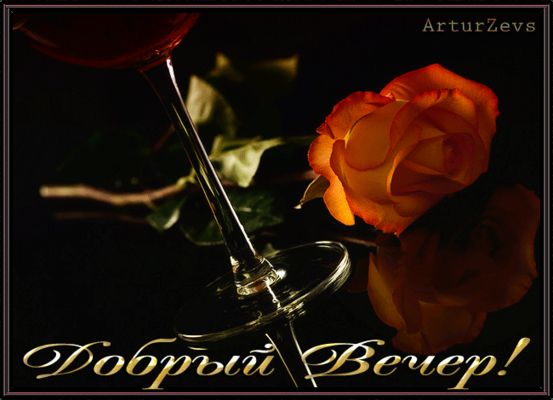Открытка «Добрый вечер и пожелания»: Добрый вечер: стильная открытка с розой и бокалом. Тэги: Добрый вечер красивые…