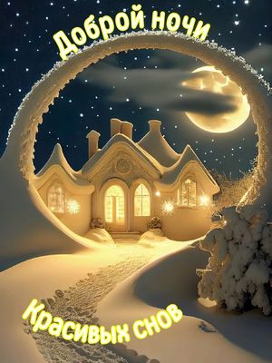 Открытка «Доброй ночи»: Доброй ночи: «Зимняя сказка в свете луны». Тэги: Спокойной ночи, Спокойной ночи, красивые…