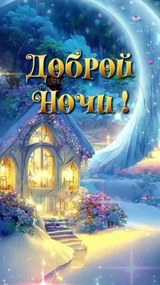 Открытка «Доброй ночи»: Сказочной доброй ночи: домик в волшебном лесу. Тэги: Спокойной ночи, Спокойной ночи, красивые…