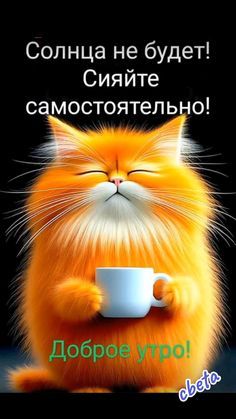 Открытка «С добрым утром»: С добрым утром! Кот и чашка: сияйте самостоятельно. Тэги: хорошего дня, кот, животное…