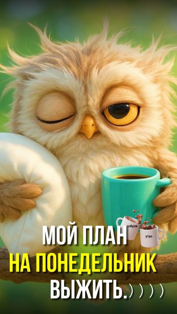 Открытка «С добрым утром»: Мой план на понедельник: просто выжить с юмором!. Тэги: животное, пожелание, позитивная…