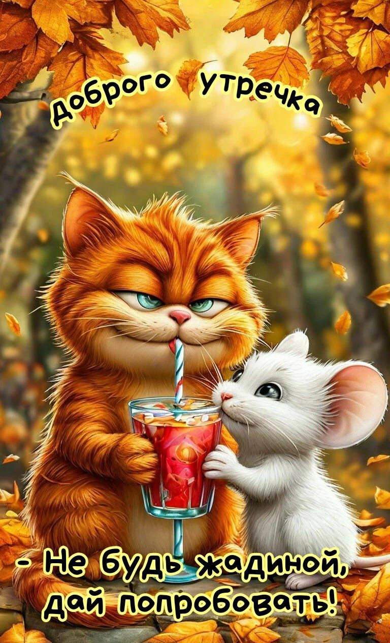 Открытка «С добрым утром»: Красивая открытка с добрым утром: Не жадничай!. Тэги: хорошего дня, кот, животное, пожелан…