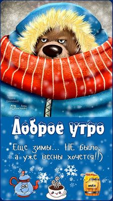Открытка «С добрым утром»: С добрым утром: Грустный мишка ждёт весну. Тэги: животное, пожелание, позитивная, юмор…