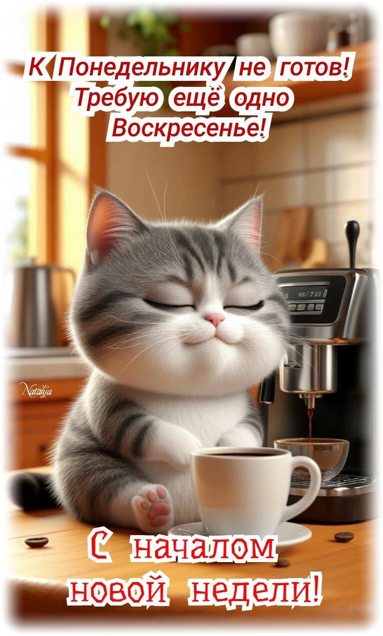 Открытка «С добрым утром»: С добрым утром: кот не готов к понедельнику!. Тэги: кот, животное, пожелание, позитивная…