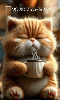 Открытка «С добрым утром»: С добрым утром: просыпаемся с милым котом. Тэги: С добрым утром, с котами!, С добрым утром…