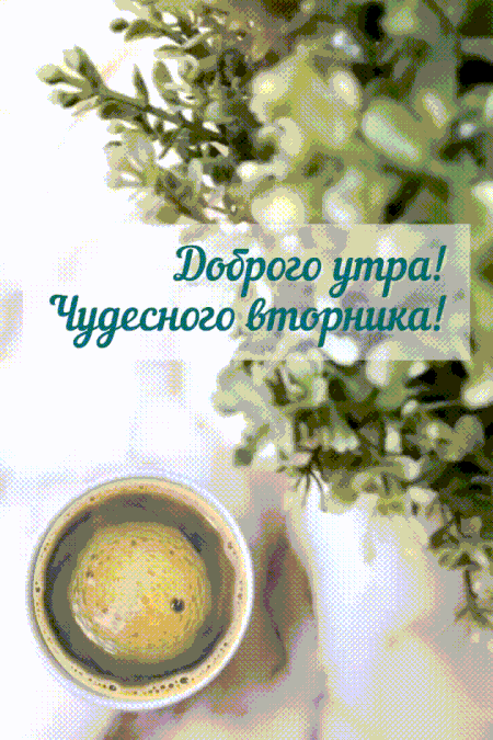Открытка «С добрым утром»: Доброе утро! Чудесного вторника!. Тэги: пожелание, утро, кофе, позитив, бодрость, уют…