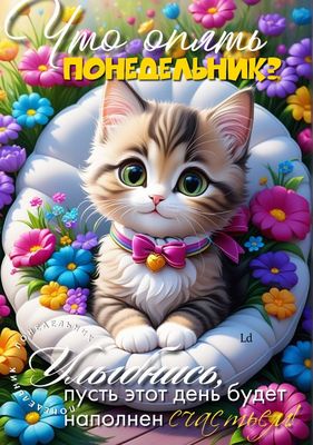 Открытка «С добрым утром»: С добрым утром понедельника! Улыбнись с котенком. Тэги: кот, животное, пожелание, позитивн…