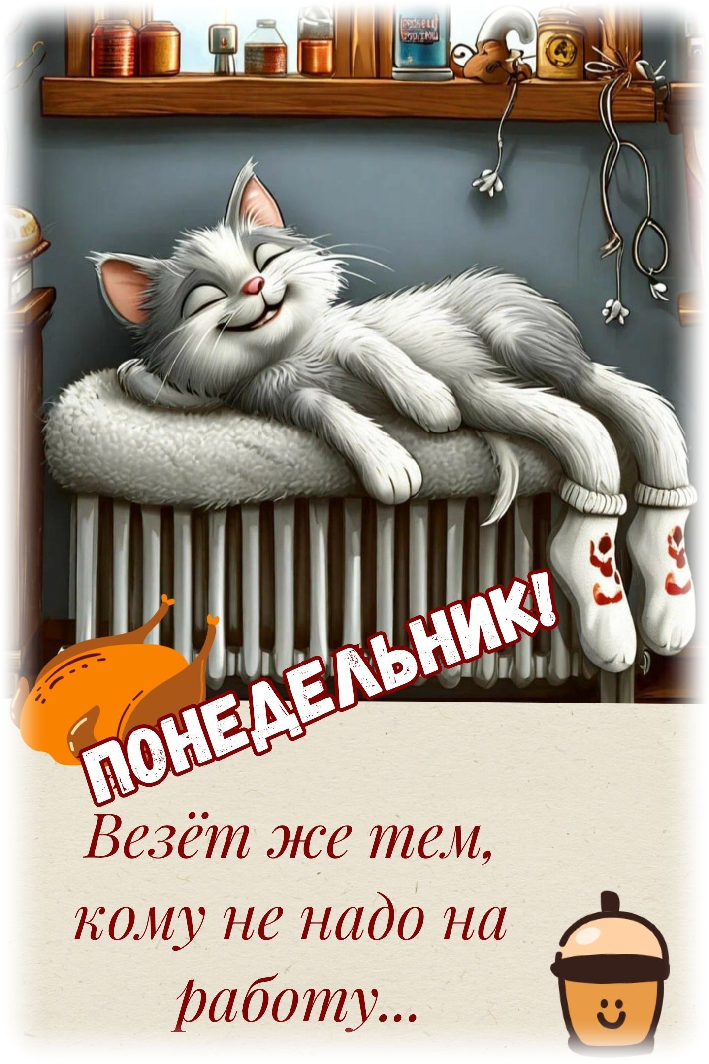 Открытка «С добрым утром»: С добрым утром: уютный котик и понедельник. Тэги: С добрым утром в понедельник, С добрым у…