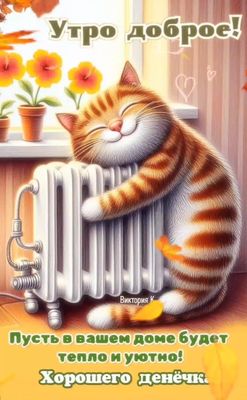 Открытка «С добрым утром»: Доброе утро: кот, тепло и домашний уют. Тэги: хорошего дня, кот, животное, пожелание…