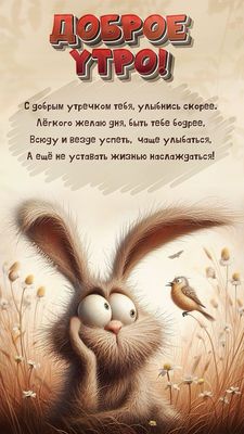 Открытка «С добрым утром»: Доброе утро с милым кроликом и пожеланиями. Тэги: хорошего дня, животное, пожелание…