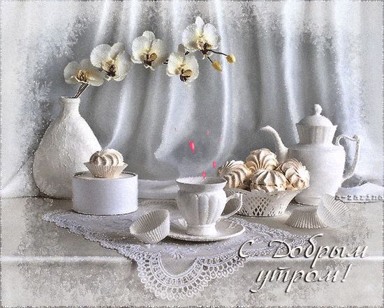 Открытка «С добрым утром»: Нежное утро: Белые орхидеи и воздушный зефир. Тэги: пожелание, позитивная, отличное настро…