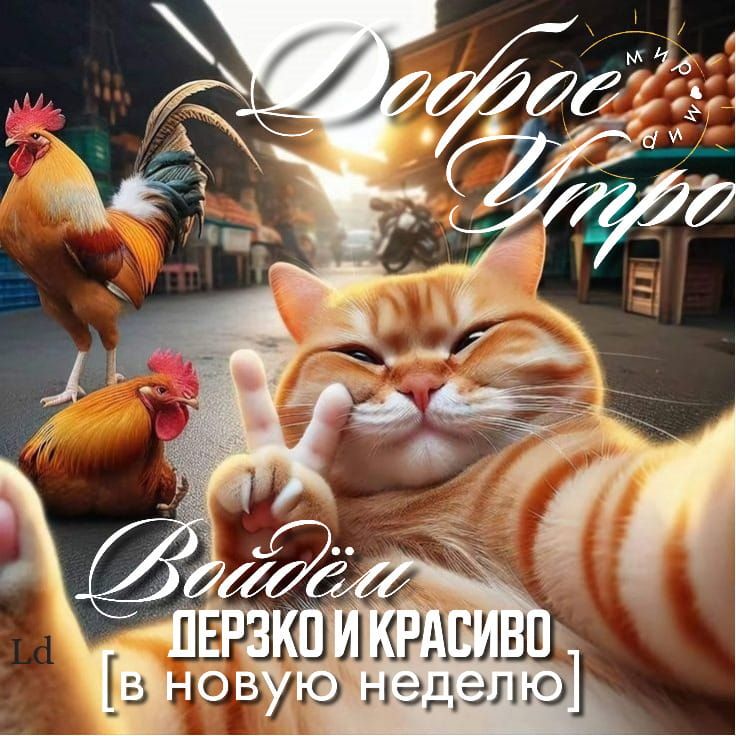 Открытка «С добрым утром»: Доброе утро! Дерзко и красиво в новую неделю. Тэги: кот, животное, пожелание, позитивная…