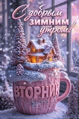 Открытка «С добрым утром»: С добрым зимним утром, Вторник!. Тэги: пожелание, позитивная, утро, красивая, уют, тепло…