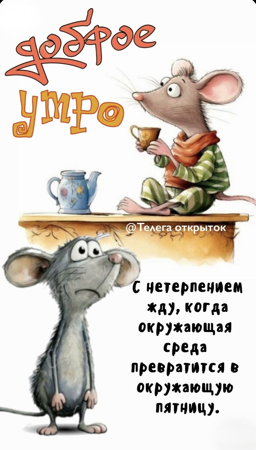 Открытка «С добрым утром»: С добрым утром! Когда среда станет пятницей. Тэги: животное, пожелание, отличное настроение…