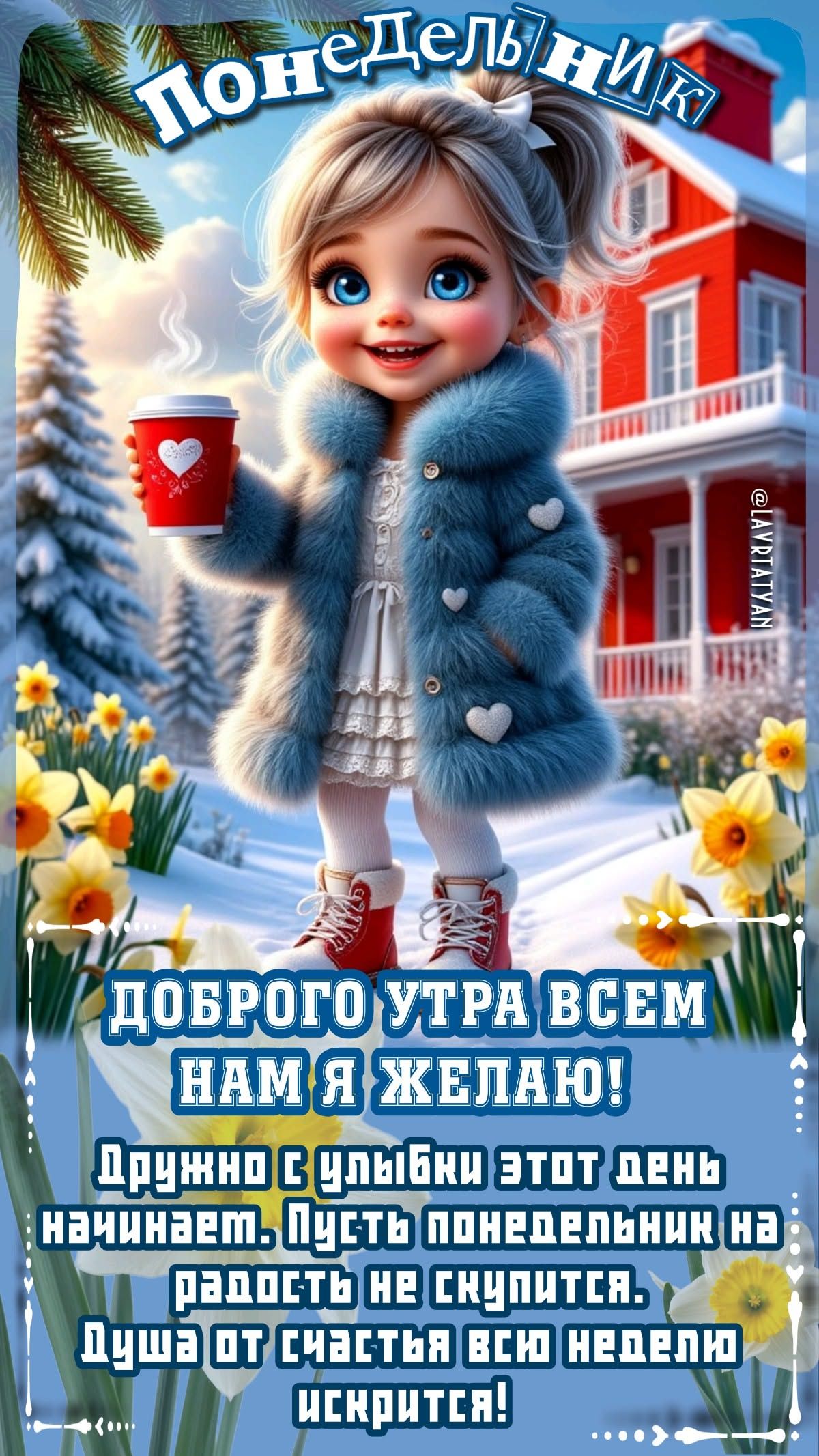 Открытка «С добрым утром»: С добрым утром, понедельник! Улыбка и счастье на неделю. Тэги: пожелание, позитивная…