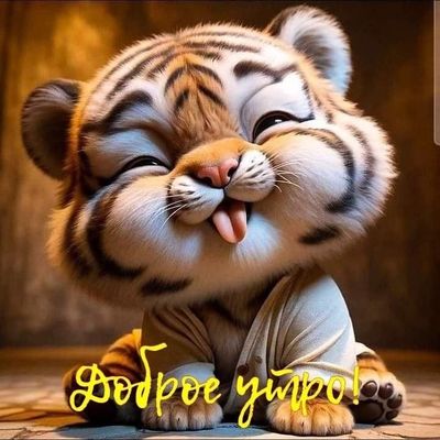 Открытка «С добрым утром»: Милый тигренок желает доброго утра!. Тэги: животное, пожелание, отличное настроение, юмор…