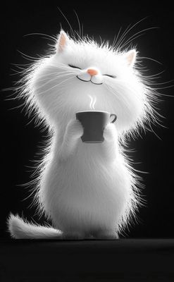 Открытка «С добрым утром»: Уютное доброе утро: кот, кофе и нежность. Тэги: кот, животное, пожелание, позитивная…