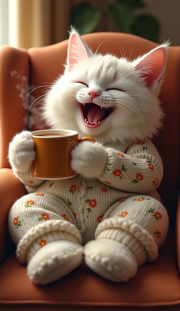 Открытка «С добрым утром»: С добрым утром! Милый кот, кофе и уют.. Тэги: кот, животное, пожелание, отличное настроение…