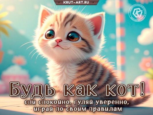 Открытка «С добрым утром»: С добрым утром! Будь как кот!. Тэги: кот, животное, пожелание, позитивная, улыбка, утро…