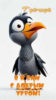 Открытка «С добрым утром»: Тц-муц! Забавная птица шлет доброе утро!. Тэги: животное, пожелание, позитивная, отличное…