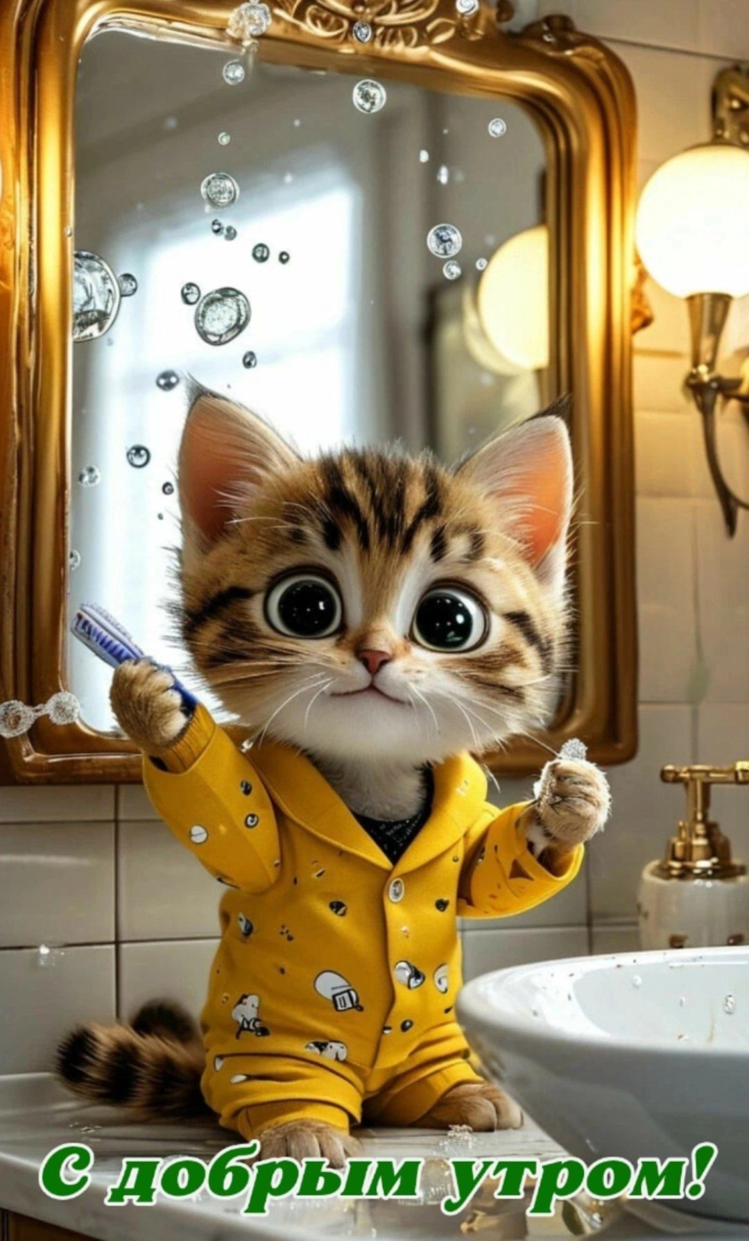 Открытка «С добрым утром»: Котёнок желает доброго утра!. Тэги: кот, животное, пожелание, юмор, улыбка, утро, позитив…