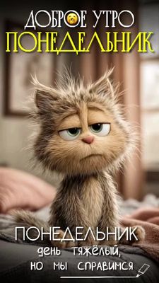 Открытка «С добрым утром»: С добрым утром, понедельник! Справимся вместе!. Тэги: кот, животное, пожелание, юмор, утро…