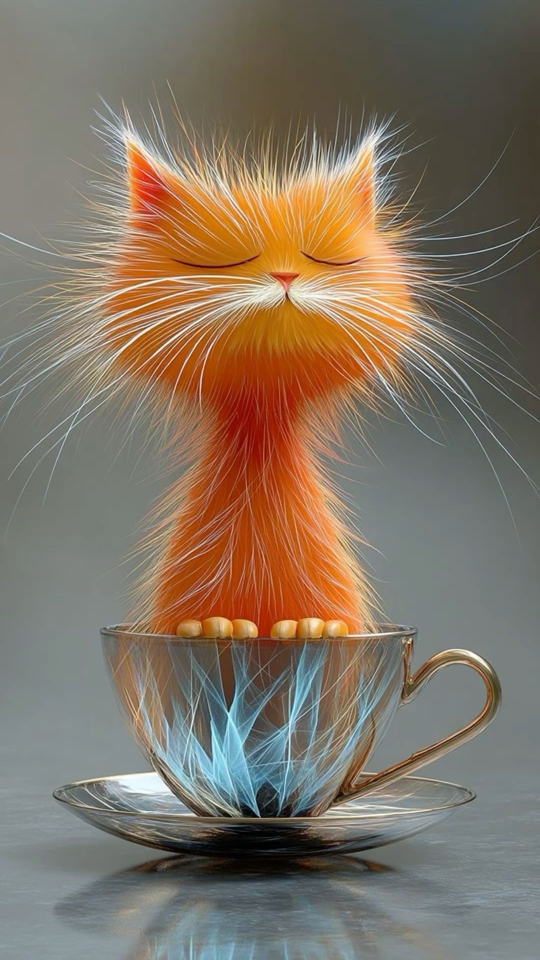 Открытка «С добрым утром»: С добрым утром! Пушистый котёнок в чашке. Тэги: кот, животное, пожелание, утро, друг…