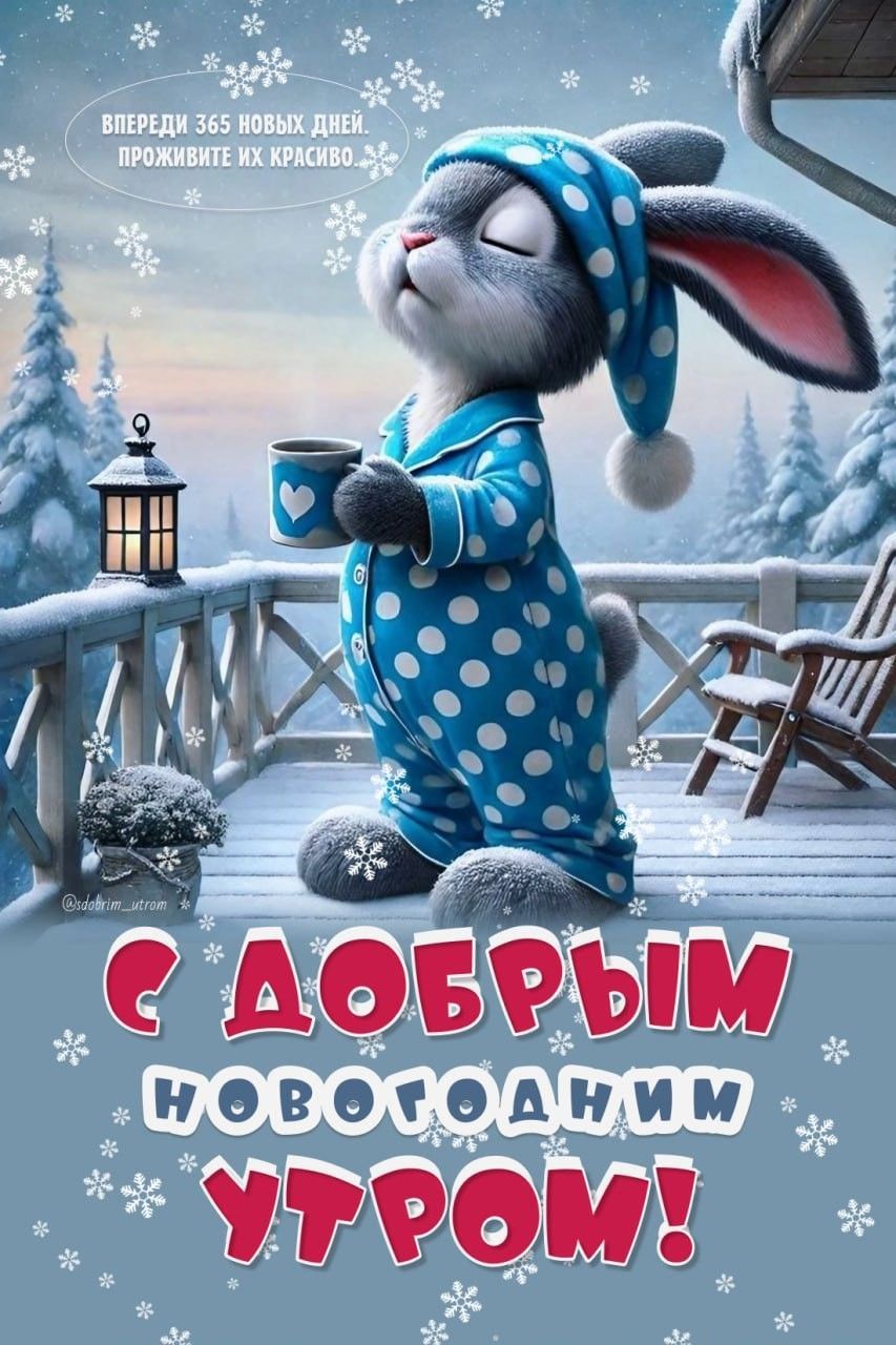 Открытка «С добрым утром»: С добрым новогодним утром! Уютное начало года. Тэги: животное, пожелание, позитивная…