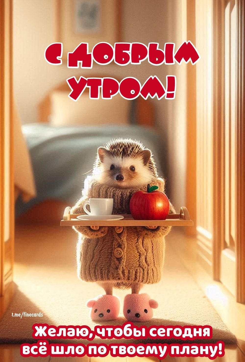 Открытка «С добрым утром»: С добрым утром! Пусть день пройдет по твоему плану!. Тэги: животное, пожелание, отличное н…