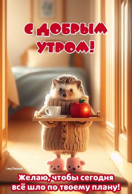 Открытка «С добрым утром»: С добрым утром! Пусть день пройдет по твоему плану!. Тэги: животное, пожелание, отличное н…