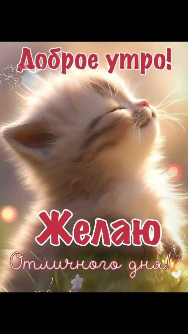 Открытка «С добрым утром»: Нежное доброе утро и отличный день с котёнком!. Тэги: животное, пожелание, утро, позитив…