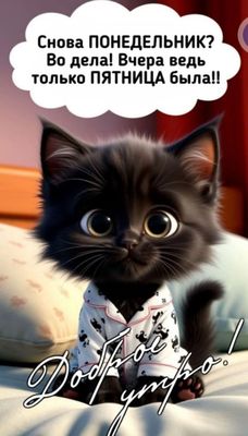 Открытка «С добрым утром»: Понедельник? Забавный котик желает доброго утра!. Тэги: кот, животное, пожелание, позитивн…