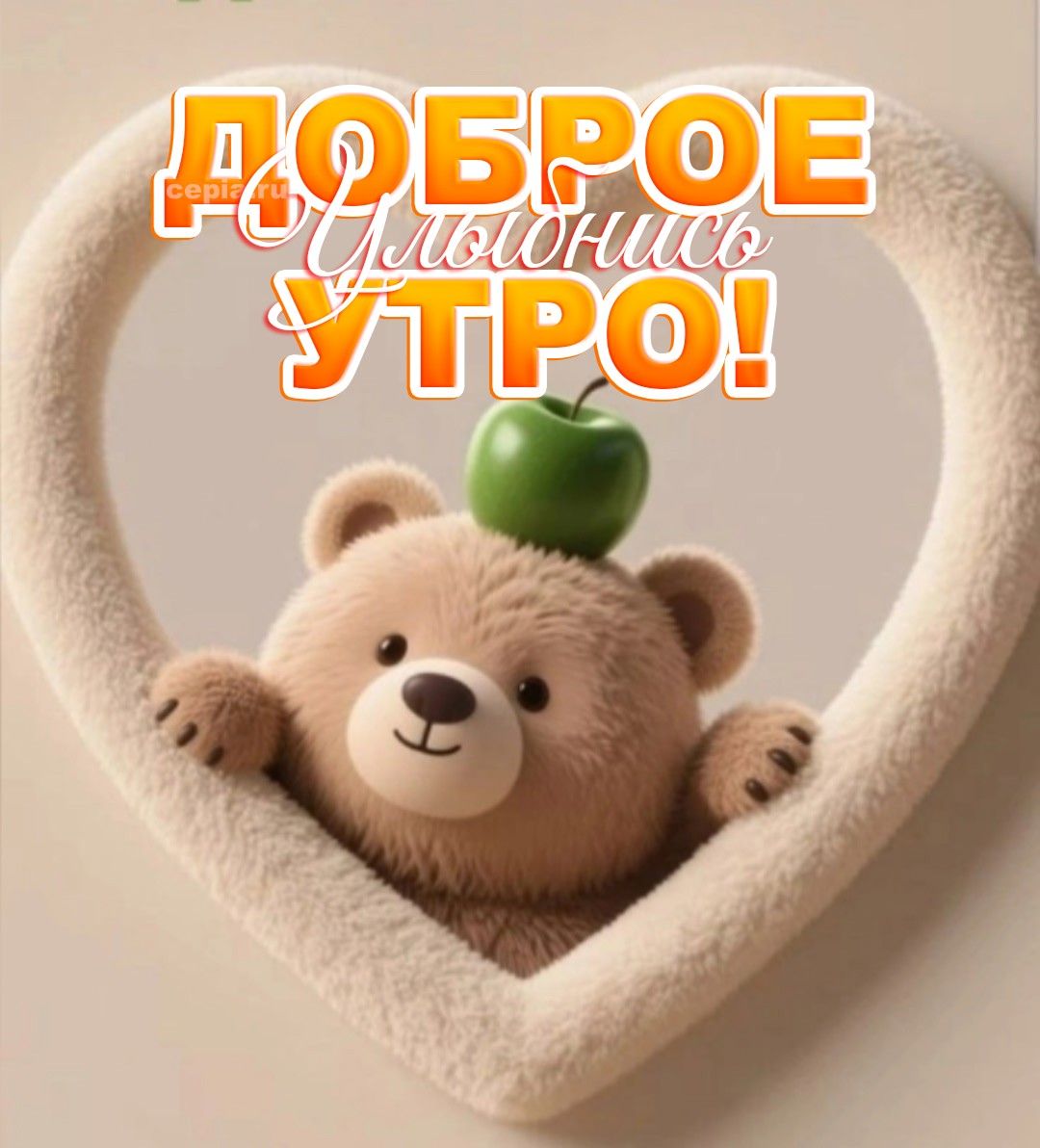 Открытка «С добрым утром»: Доброе утро! Улыбнись с милым мишкой!. Тэги: животное, пожелание, улыбка, утро, друг…