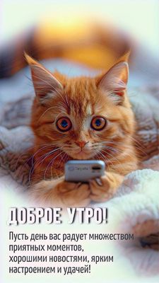 Открытка «С добрым утром»: Доброе утро: милый кот желает яркого дня!. Тэги: кот, животное, пожелание, юмор, утро…