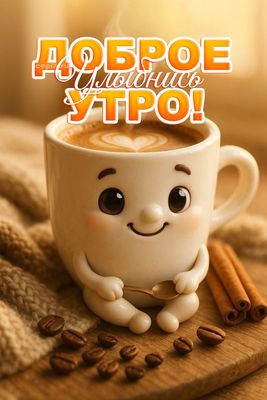 Открытка «С добрым утром»: С Добрым Утром! Улыбчивый кофе согреет твой день. Тэги: пожелание, улыбка, утро, красивая…