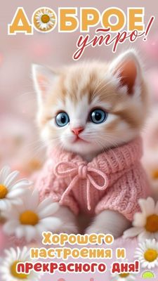 Открытка «С добрым утром»: Доброе утро! Нежный котёнок желает прекрасного дня. Тэги: кот, животное, пожелание, позити…