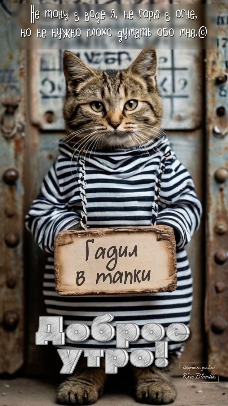 Открытка «С добрым утром»: С добрым утром! Кот-проказник и тапки. Тэги: кот, животное, пожелание, позитивная, юмор…