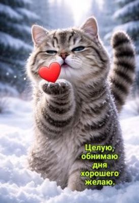 Открытка «С добрым утром»: С добрым утром! Пушистый кот дарит сердце и тепло. Тэги: кот, животное, пожелание, позитив…