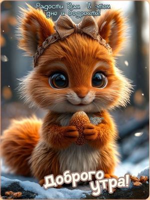 Открытка «С добрым утром»: Доброе утро: милый зверёк и пожелания радости. Тэги: животное, пожелание, позитивная…