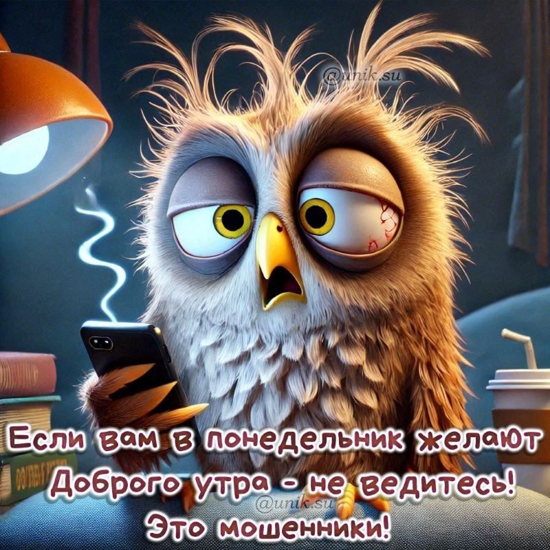 Открытка «С добрым утром»: Доброе утро в понедельник? Только если вы мошенник!. Тэги: животное, пожелание, юмор…