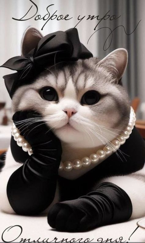Открытка «С добрым утром»: С добрым утром от самой стильной кошечки!. Тэги: кот, животное, пожелание, позитивная…