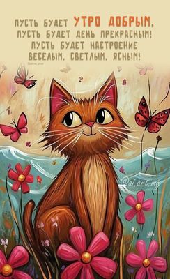 Открытка «С добрым утром»: Пусть утро будет добрым, а день прекрасным!. Тэги: кот, животное, пожелание, позитивная…