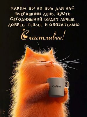 Открытка «С добрым утром»: С добрым утром: Пусть день будет счастливее!. Тэги: кот, пожелание, позитивная, хорошего д…